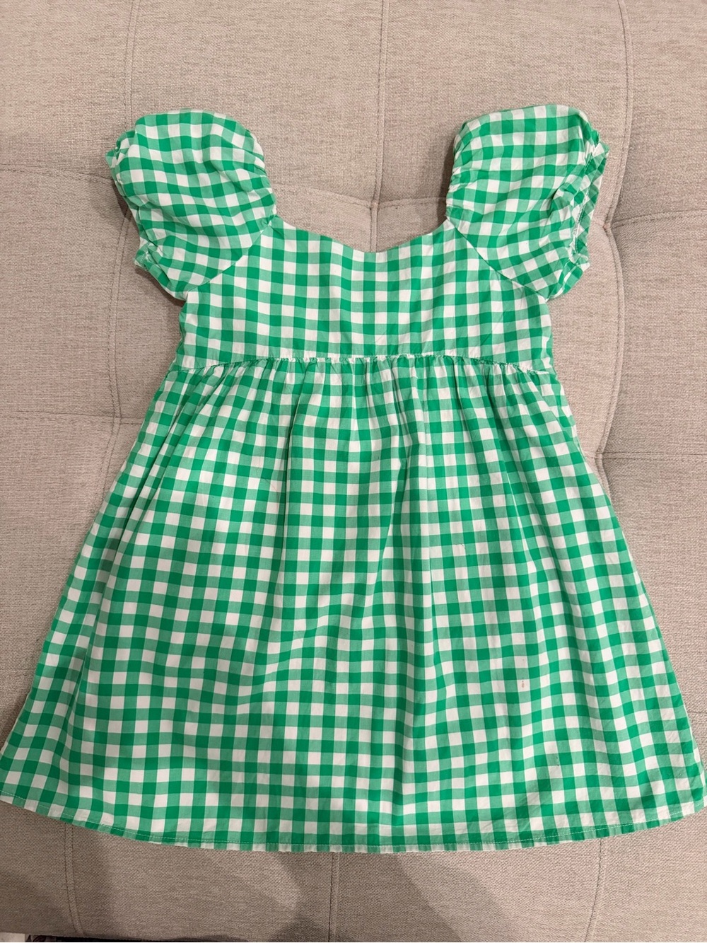Janie and Jack Girls Green Gingham Puff-Sleeve Dress